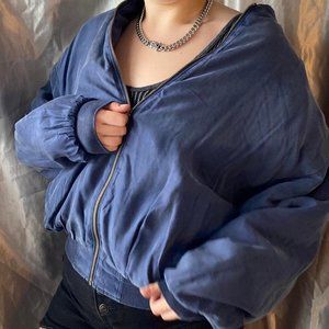 Vintage 100% Silk Deep Blue Bomber Jacket Sz S NWT